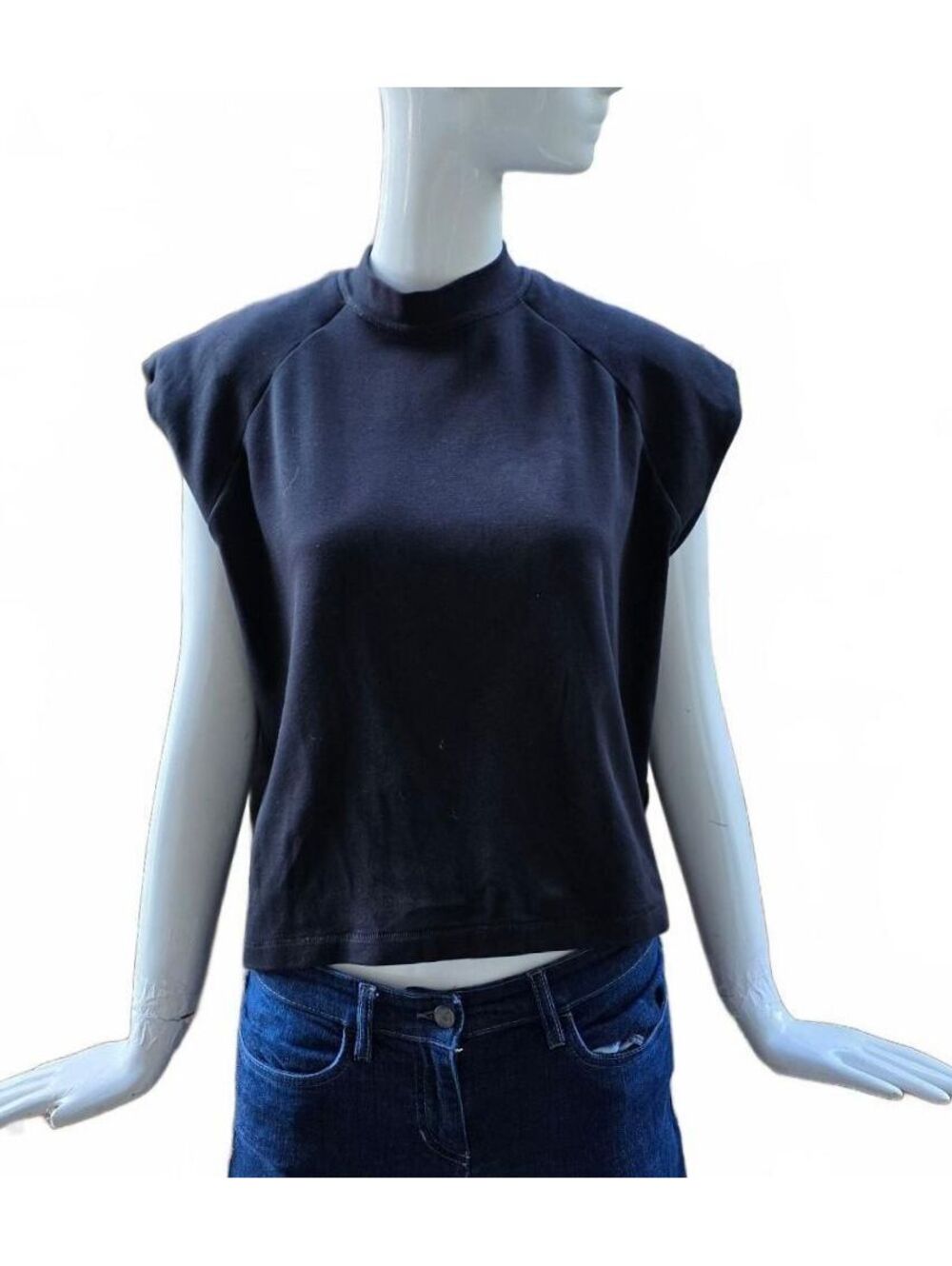 REMAIN Birger Christensen Black High-Neck Padded Shoulder Boxy Top US 4 Small